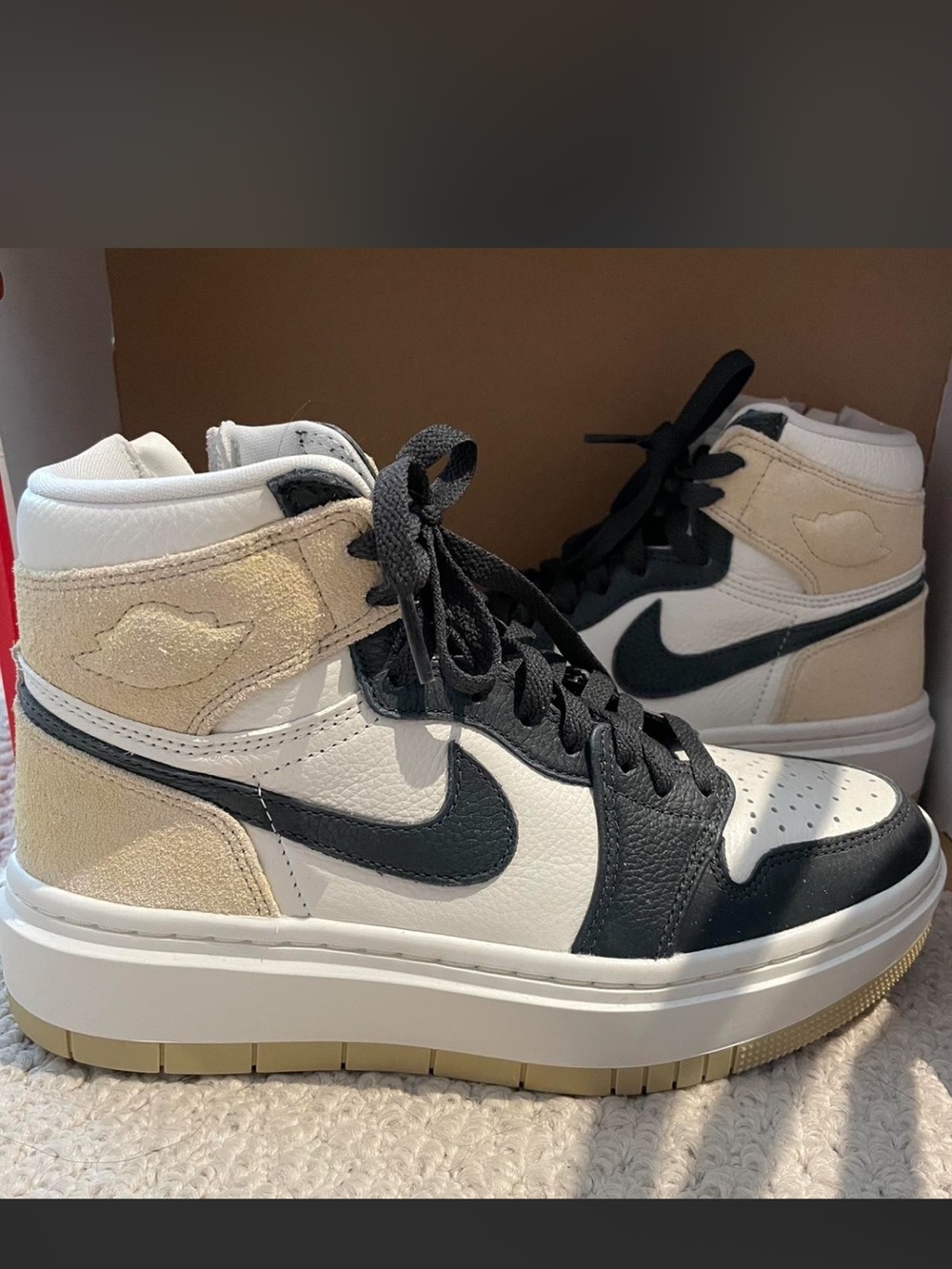 Nike Air Jordan-style High Top Sneakers in White, Black & Beige
